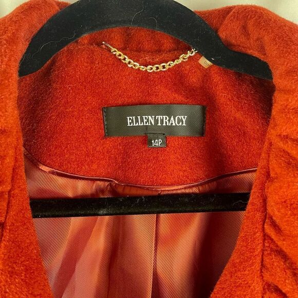 Ellen Tracy burnt orange wool angora blend 3 button coat sz 14P small side slits - Picture 6 of 13